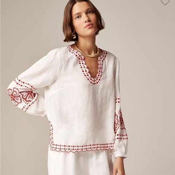 J Crew Bungalow Embroidered Linen Top NWT - Picture 2 of 8